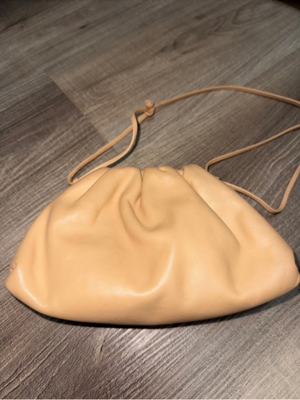 Beige Ruched Leather Crossbody Bag - Women Bottega Veneta barely used
